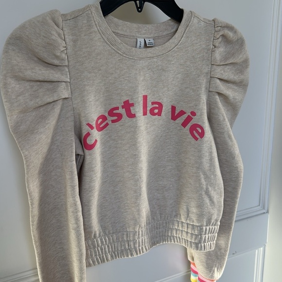 Janie and Jack girls Sweatshirt Crewneck C'est la vie eggnog Heather color 12 - Picture 2 of 9